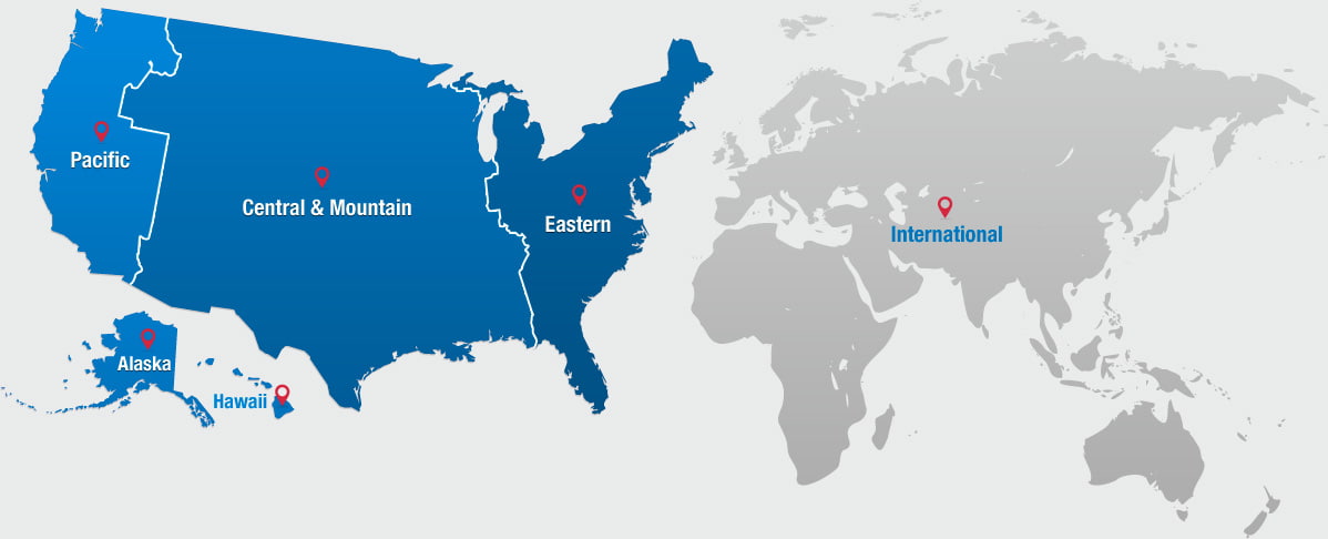 Map of US Time Zones and Rest of World